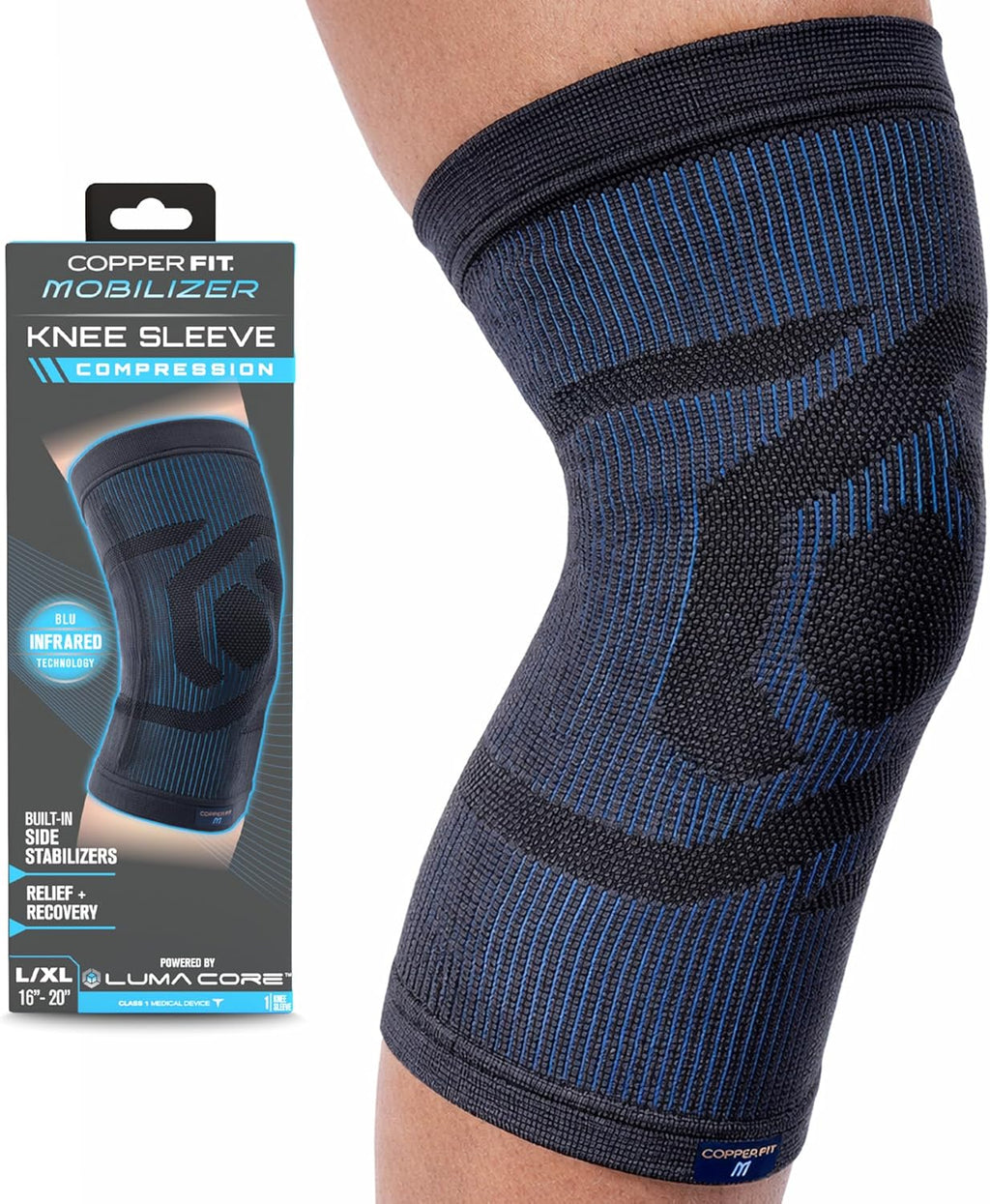 Copper Fit Mobilizer Knee Sleeve – ProSeries with Removable Side Stabilizers Knee Support for Advanced Recovery – Mobility, Knee Pain, Swelling, Inflammation, Circulation, Arthritis, Tendonitis (2XL)