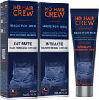 No Hair Crew Intimate/Private At Home Hair Removal Cream for Men - Painless, Flawless, Soothing Depilatory for Manscaping Unwanted Coarse Male Body Hair, 100ml (2 Pack)