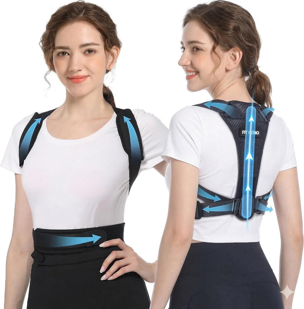 Fit Geno Posture Corrector for Petite Women and Men: Adjustable Upper Back Brace - Improve Posture Correct Hunchback Slouching Invisible Under Clothes (X-Small/Small)