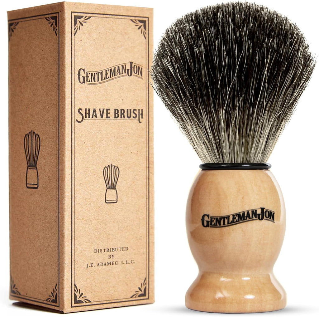 Gentleman Jon 100% Black Badger Hair Shaving Brush for Men – Premium Ergonomic Shave Lather Brush for Wet Shave Using Shaving Cream & Soap – Ideal for Safety Razor, Double Edge Razor & Straight Razors