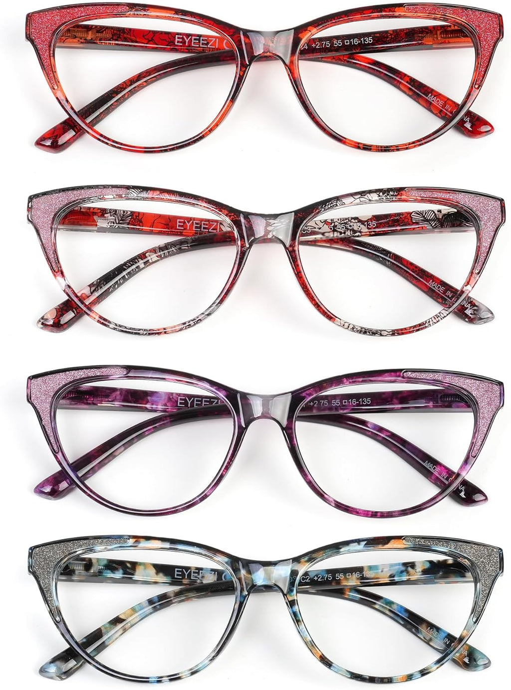 Cat Eye Reading Glasses for Women-4PC Blue Light Blocking Flexible Spring Hinges Stylish Anti-glare UV400 Readers Fashionable Eyeglasses+1.50
