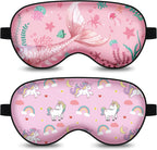 2 Pcs Sleep Mask for Kids,Cute Blackout Kid Eye Mask, Girls Eye mask for Kids Teen,Unicorn Sleep Mask with Adjustable Strap for Home Party Children's Travel Soft Eye Cover Blindfold (Unicorn + Ocean)