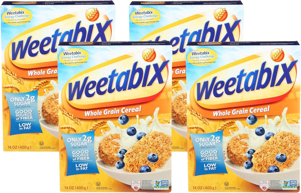 Weetabix Biscuits Whole Grain Cereal, Lightly Sweet Whole Grain Wheat Biscuits, Delicious as Part of Breakfasts or Snacks, 14 OZ Box (Pack of 4)