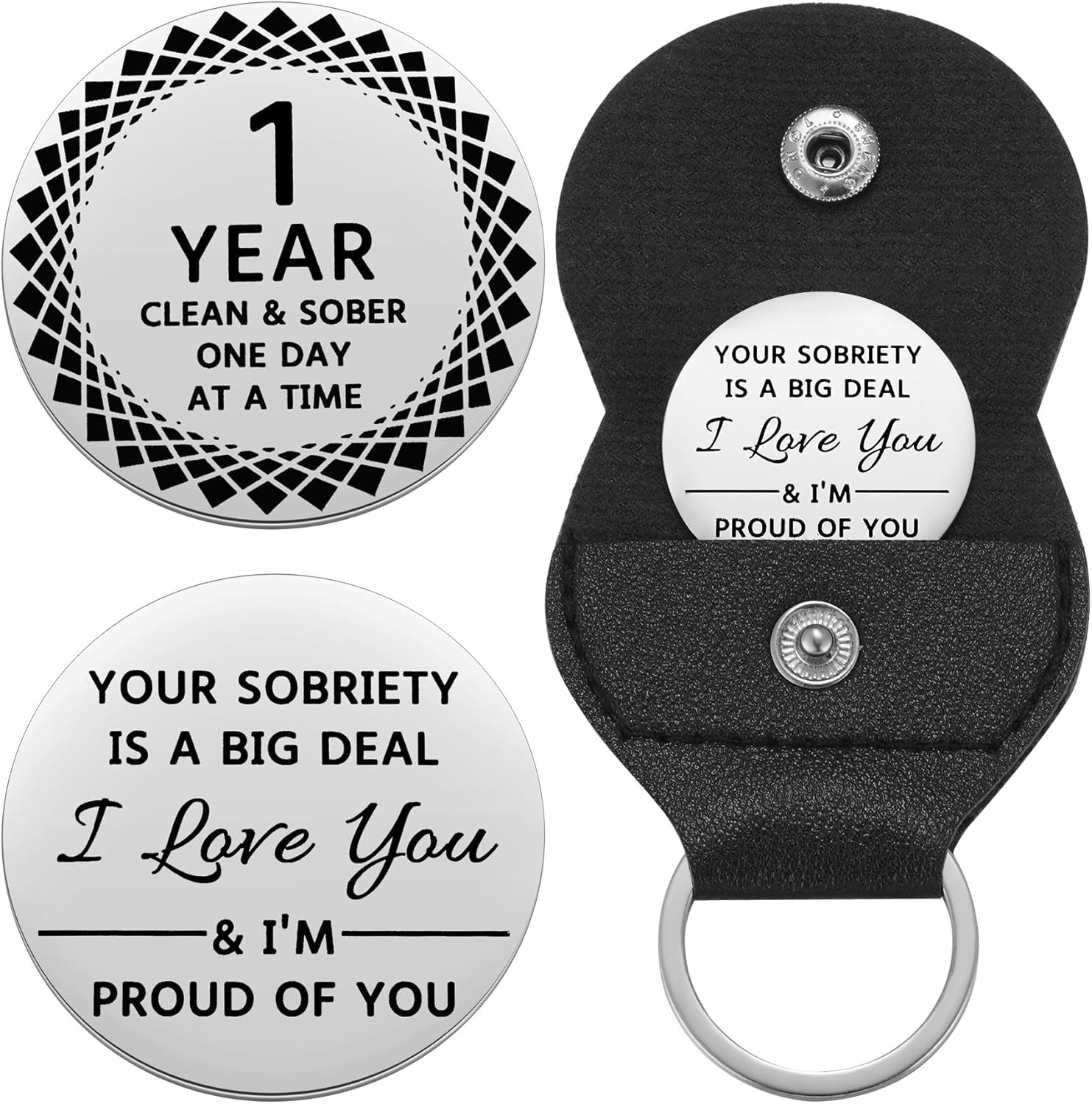 Ukodnus 1 to 11 Months Sobriety Coin, 1 to 30 Years Sober Coin, Clean & Sober One Day at a Time, Recovery Token, AA Anniversary Medallion Chip Gifts, Alcoholics Anonymous