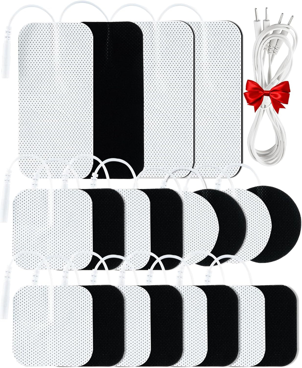 20 Packs TENS Unit Replacement Pads with 1/4 Wire Combination Set, 2mm Connector Multiple Sizes Electrode Pads for TENS Unit, Compatible with TENS 7000, AUVON, Belifu, AVCOO, Neocarbon, TENKER, White