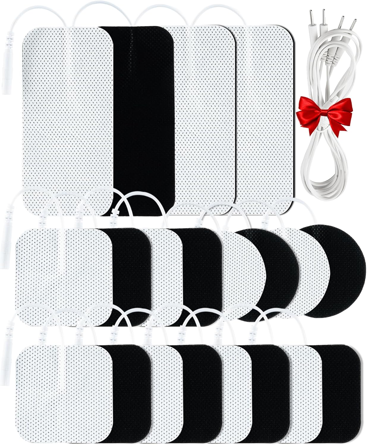 20 Packs TENS Unit Replacement Pads with 1/4 Wire Combination Set, 2mm Connector Multiple Sizes Electrode Pads for TENS Unit, Compatible with TENS 7000, AUVON, Belifu, AVCOO, Neocarbon, TENKER, White