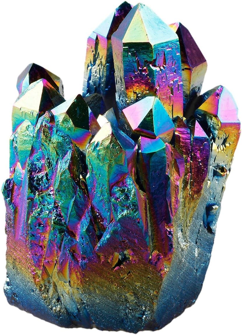 Rockcloud Natural Titanium Coated Rainbow Crystal Quartz Cluster Geode Druzy Home Decoration Gemstone Specimen