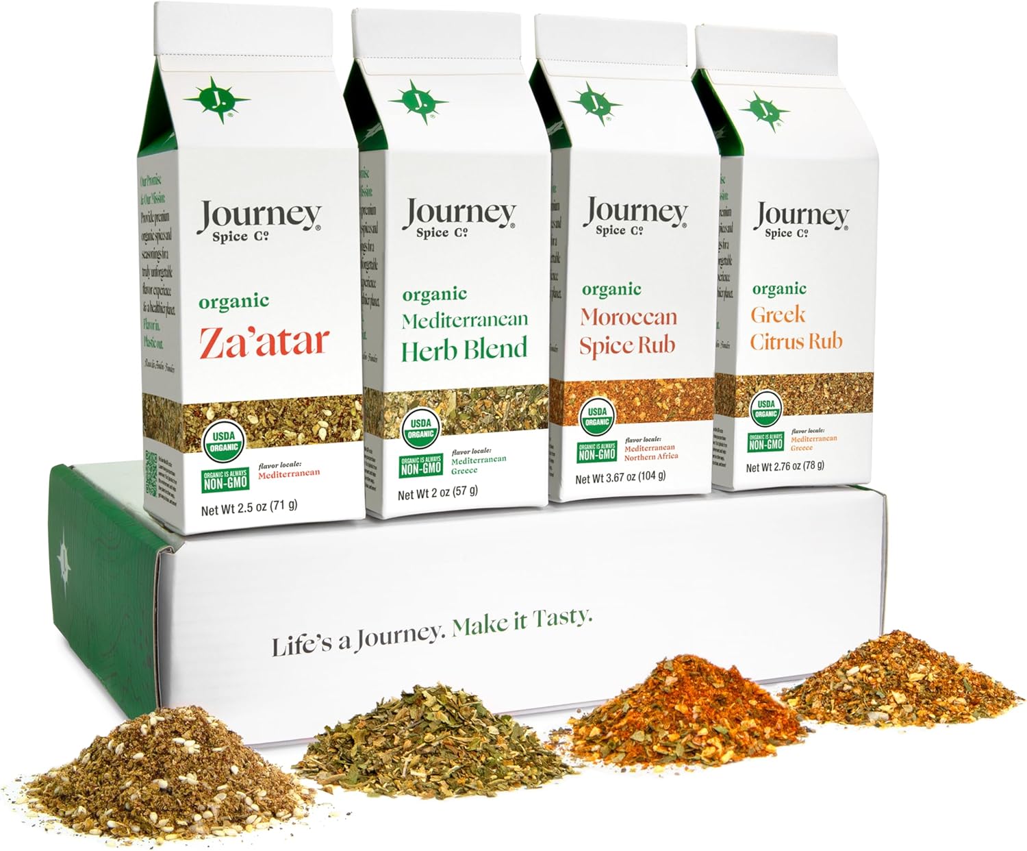 Organic Gourmet Mediterranean Spice and Seasoning Gift Set by Journey Spice Co. | Salt-Free | Sugar-Free | Non-GMO | All-Purpose | Use for Cooking and Baking Poultry, Vegetables, Meat, Rice, and More | 10.93 oz. (total)
