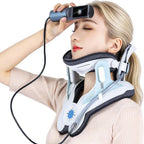 Neck Traction Device for Pain Relief, Cervical Traction Device with Electric Air Pump, Adjustable Neck Stretcher for Home Use, Lightweight & Portable Neck Support for Men and Women (Blue)
