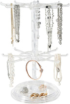 2 Tier Rotating Jewelry Display Stand, Necklace Holder, Jewelry Tree Stand, DIY Organizer for Bracelets, Necklaces, Earrings, Rings, Watches (transparent color)