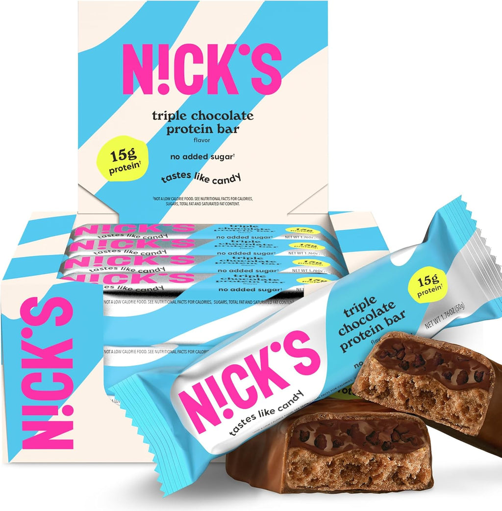 Nick’s Protein Bars Triple Chocolate – 12-Count Box | High Protein, Low Calories, Low Carbs, Keto Friendly, No Added Sugar (12 bars x 50g)