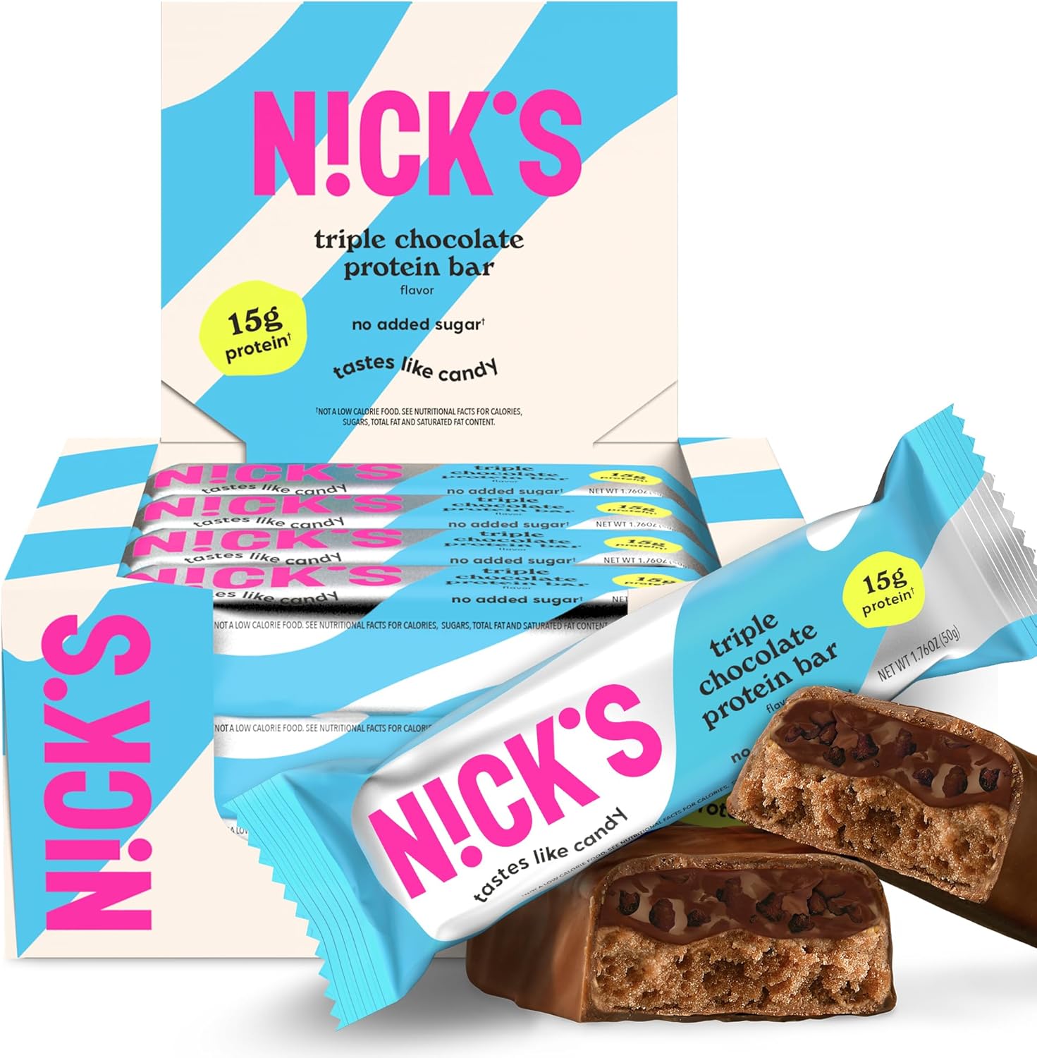 Nick’s Protein Bars Triple Chocolate – 12-Count Box | High Protein, Low Calories, Low Carbs, Keto Friendly, No Added Sugar (12 bars x 50g)