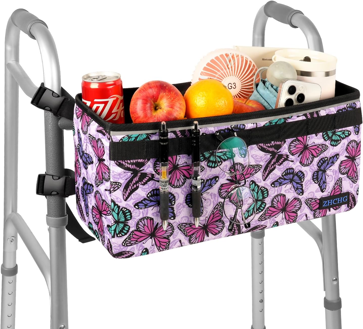 Walker Basket for Seniors, Walker Accessories, Folding Walker Bag with Large Capacity & Never Tipping Over, Best Gift- Gray (Not Fit Rollator Walkers) (Purple)