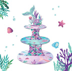 Large 3-Tier Mermaid Cupcake Stand 12Inch Cardboard Cupcake Tray for Wedding Birthday Baby Shower Mermaid Birthday Party Supplies