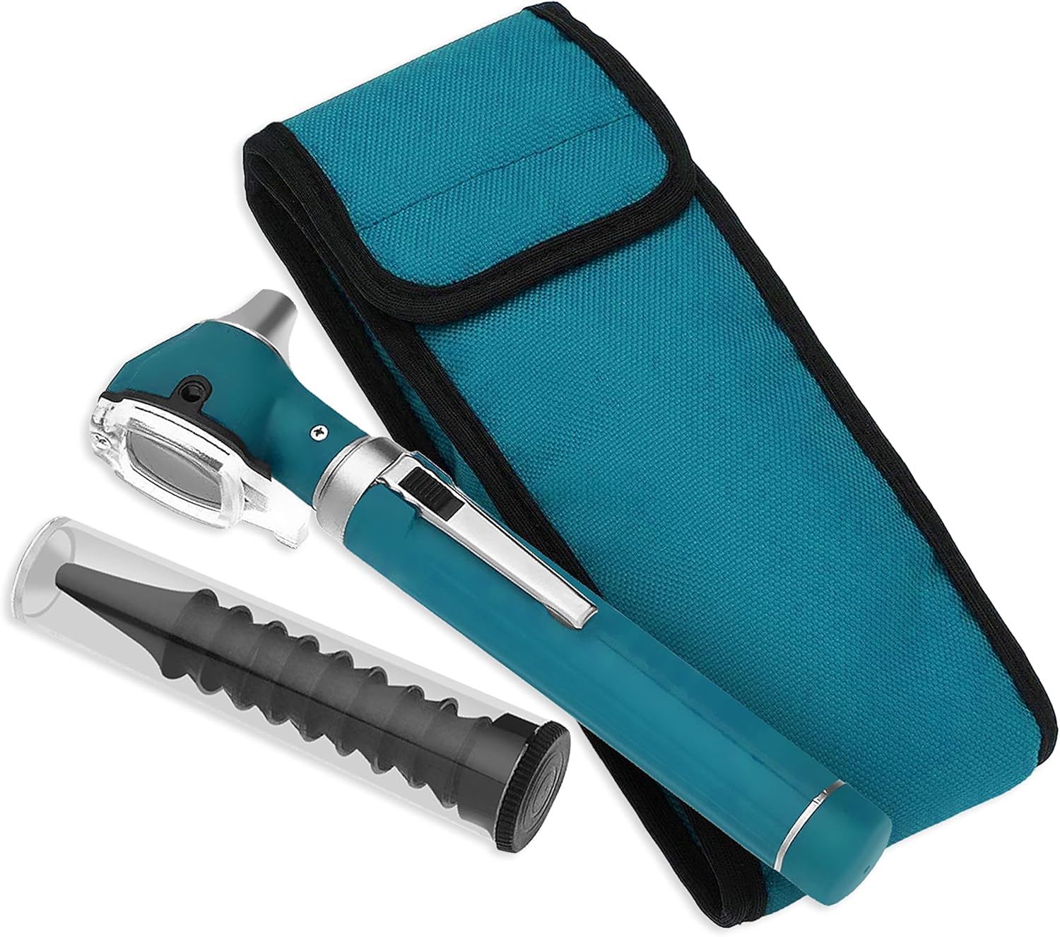 SURGICAL ONLINE Fiber Optic Mini Otoscope Rainbow Many Colors - Pocket Otoscope with Case ENT Diagnostic Set w/Extra Bulb Included (Teal)