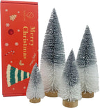Mini Christmas Tree Bottle Brush Christmas Trees Decor for Christmas Decorations Wooden Bases (Silver and White)