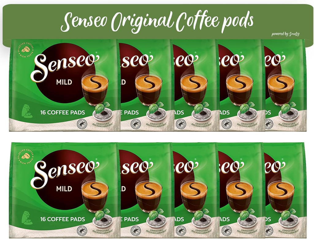 Senseo Mild Light Roast Coffee Pods, 16 Count (Pack of 10) - Single Serve Coffee Pods Bulk Pack for Senseo Coffee Machine - Compostable Coffee Pods for Hot or Iced Coffee, Cold Brew Coffee