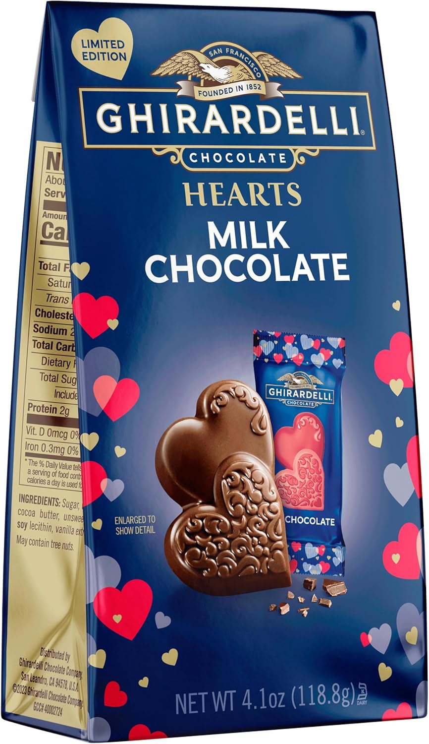 GHIRARDELLI Milk Chocolate Hearts – Individually Wrapped Valentine’s Candy with Creamy Milk Chocolate, 4.1 oz Bag