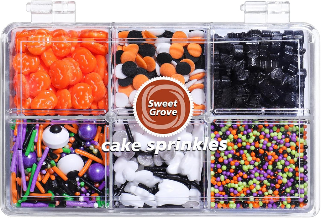 Halloween Sprinkles for Cake Decorating - 6.53 oz Edible Candy Eyes, Pumpkin, Ghost, Spider, Confetti, Nonpareils Sprinkle Mix, Cupcake Cookie Decorations for Fall Halloween Party Treats