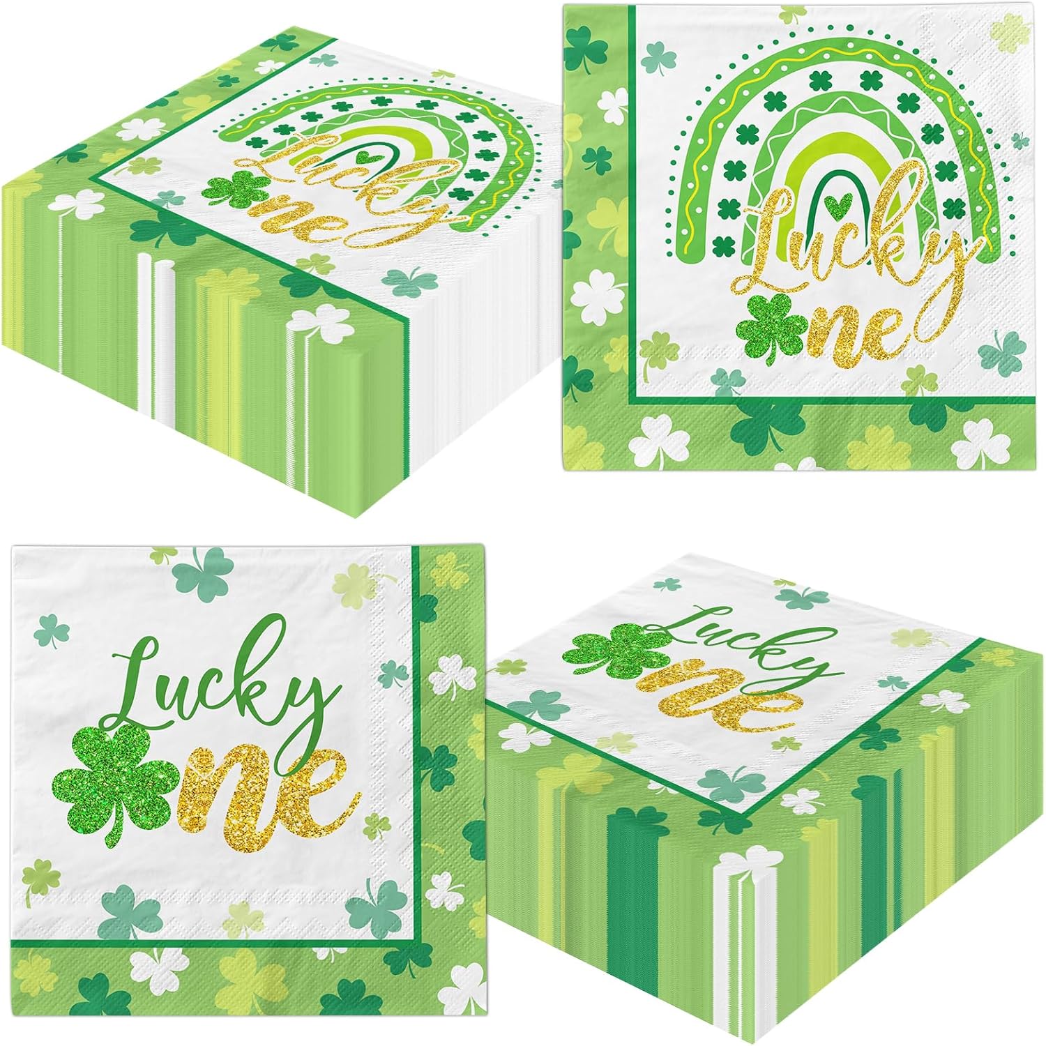 Lucky One St Patricks Day Napkins Paper-Saint Patricks Day Party Supplies,40pcs Green and White Picnic Paper for Irish Birthday Themed Party Disposable Paper Products,St Paddys Day,Wedding Shower