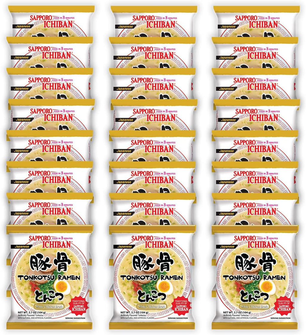 [SAPPORO ICHIBAN] Ramen Noodles, Tonkotsu Flavor, No. 1 Tasting Japanese Instant Noodles 3.5 Oz. (3.7 Ounce (Pack of 24))