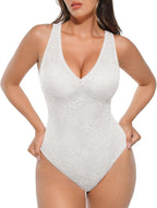 FeelinGirl Shapewear Bodysuit for Women Lace Body Suit Body Shaper Thong V Neck Tummy Control