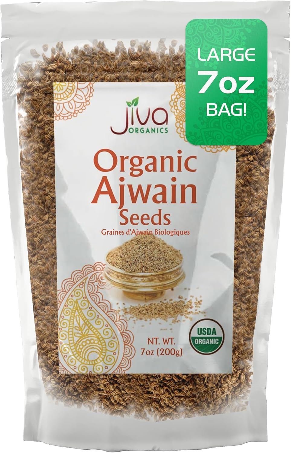Jiva Organics Organic Ajwain Seeds 7 ounce Bag - Whole Carom Seed, Ajamo, 100% Natural & Non-GMO