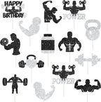 24Pcs Gym Party Cupcake Toppers Glitter Weight Lifting Cupcake Topper Fitness Birthday Party Decorations Gym Workout Cupcake Picks for Gym and Fitness-themed Party Baby Shower Supplies