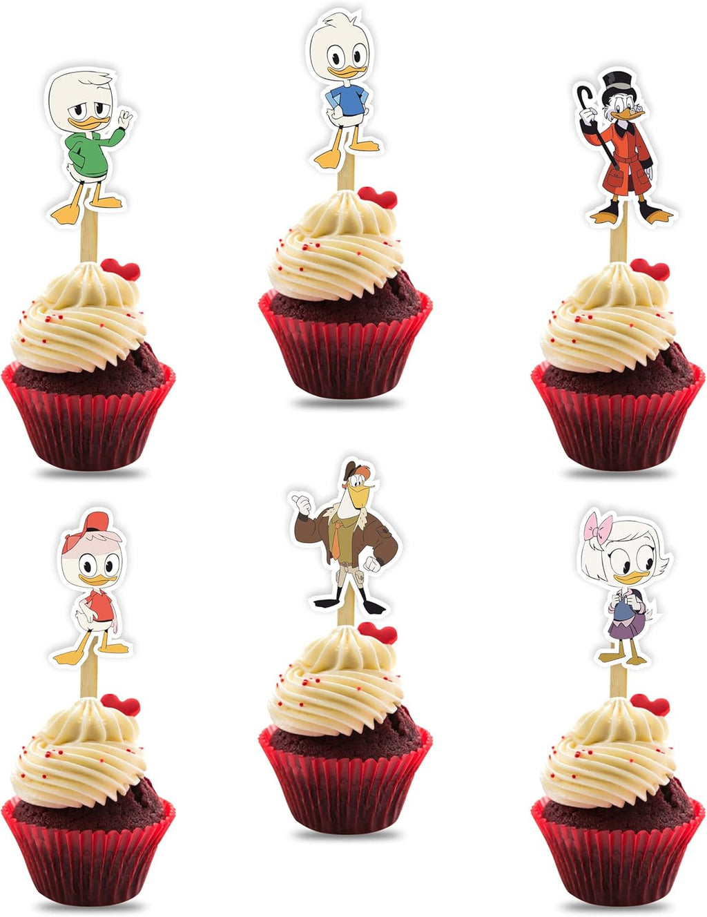 Scrog mcdck Cupcake Topper - Cartoon Duck Inspired Birthday Cupcake Decorations, Gold Coin Theme Party Picks, Fun Character Dessert Toppers for Birthday Party Supplies