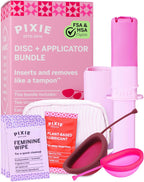 Pixie Cup - 100% Medical-Grade Silicone - Softest Reusable Period Disc - Inserts and Removes Like a Tampon - Capacity of 5 and 7 Tampons (Disc + Applicator Bundle)
