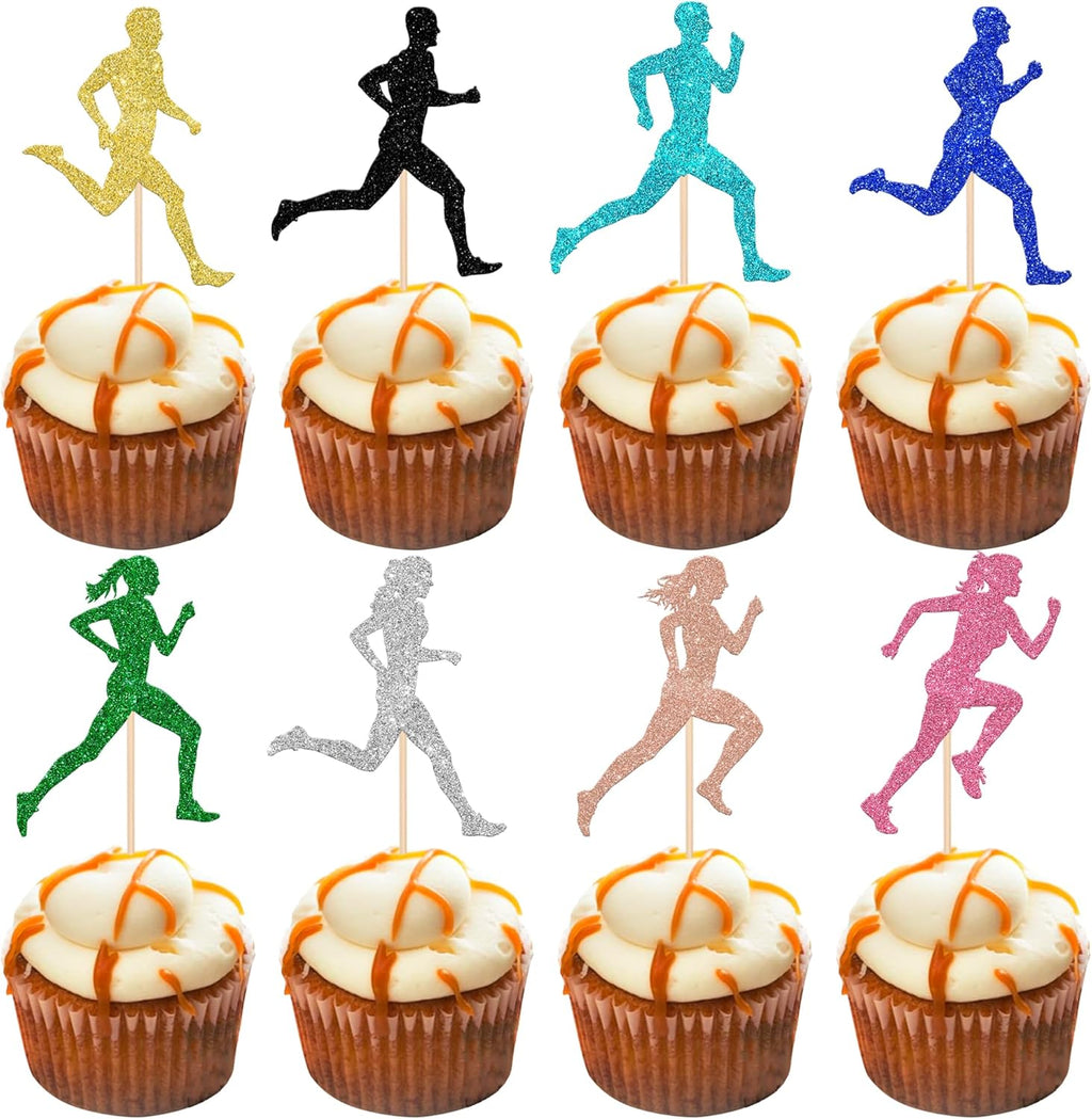 Rsstarxi 24 Pack Running Cupcake Toppers Sports Fitness Cupcake Picks Decorations for Sports Theme Running Baby Shower Boys Girls Birthday Party Cake Decorations