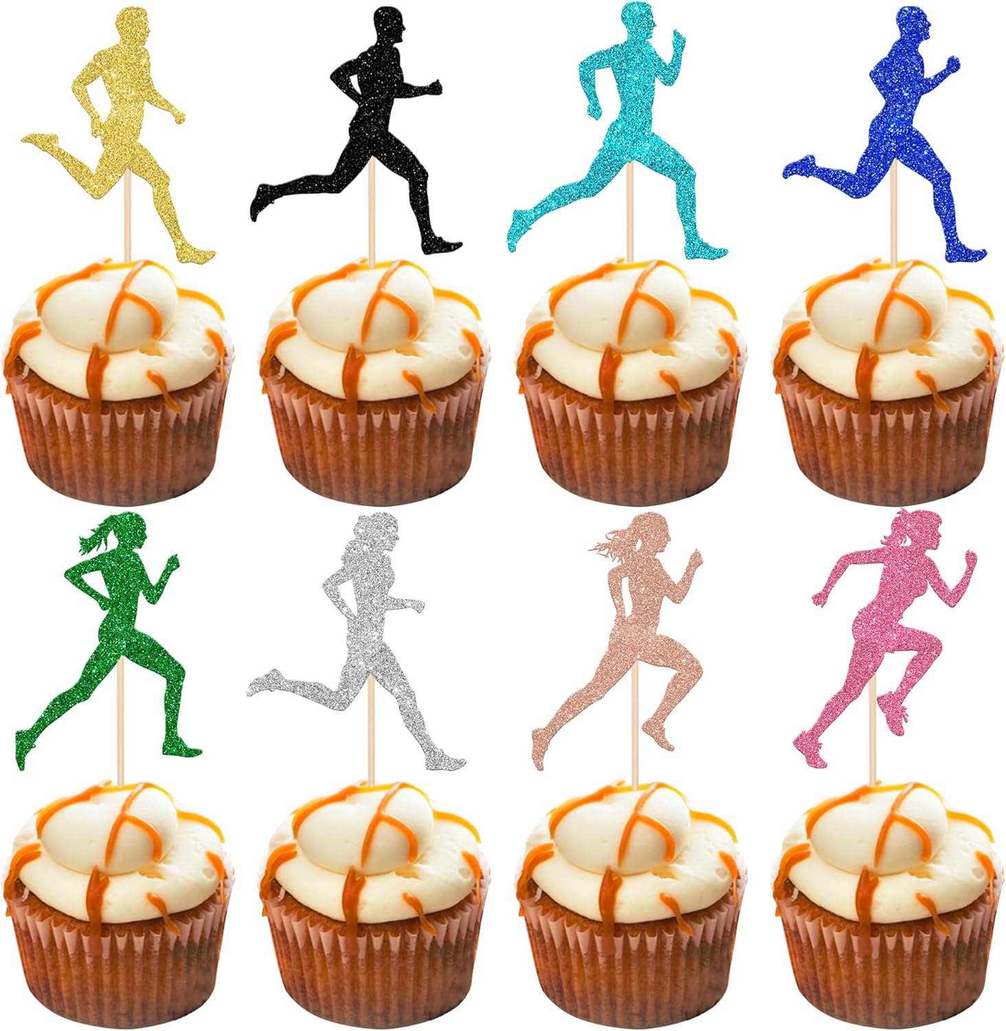 Rsstarxi 24 Pack Running Cupcake Toppers Sports Fitness Cupcake Picks Decorations for Sports Theme Running Baby Shower Boys Girls Birthday Party Cake Decorations