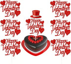 Valentine's Day Cake Toppers with Glitter Red Hearts "Happy Valentine's Day" Message, Cupcake Topper Red Glitter Cake Decoration – Perfect for Romantic Party Desserts-10 Pack