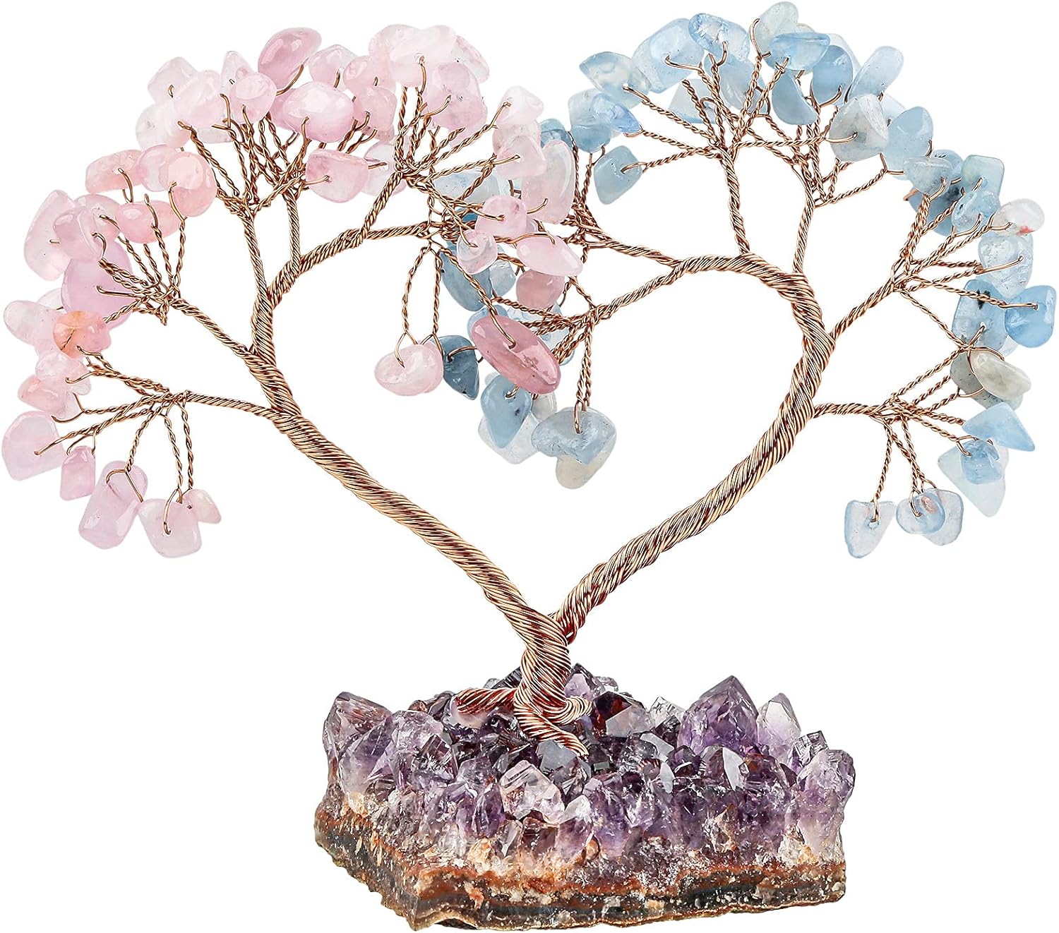 Nupuyai Love Heart Crystal Stones Money Tree with Amethyst Base for Home/Office Decor Healing Tumbled Stones Bonsai Tree for Lucky/Wealth/Fengshui
