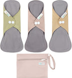 Langsprit Cotton Reusable Period Pads for Women, Washable Pads Menstrual, Regular Absorbency Cotton Cloth Menstrual Pads 3pcs Set with Mini Wet Bag, Suitable for Menstrual Period
