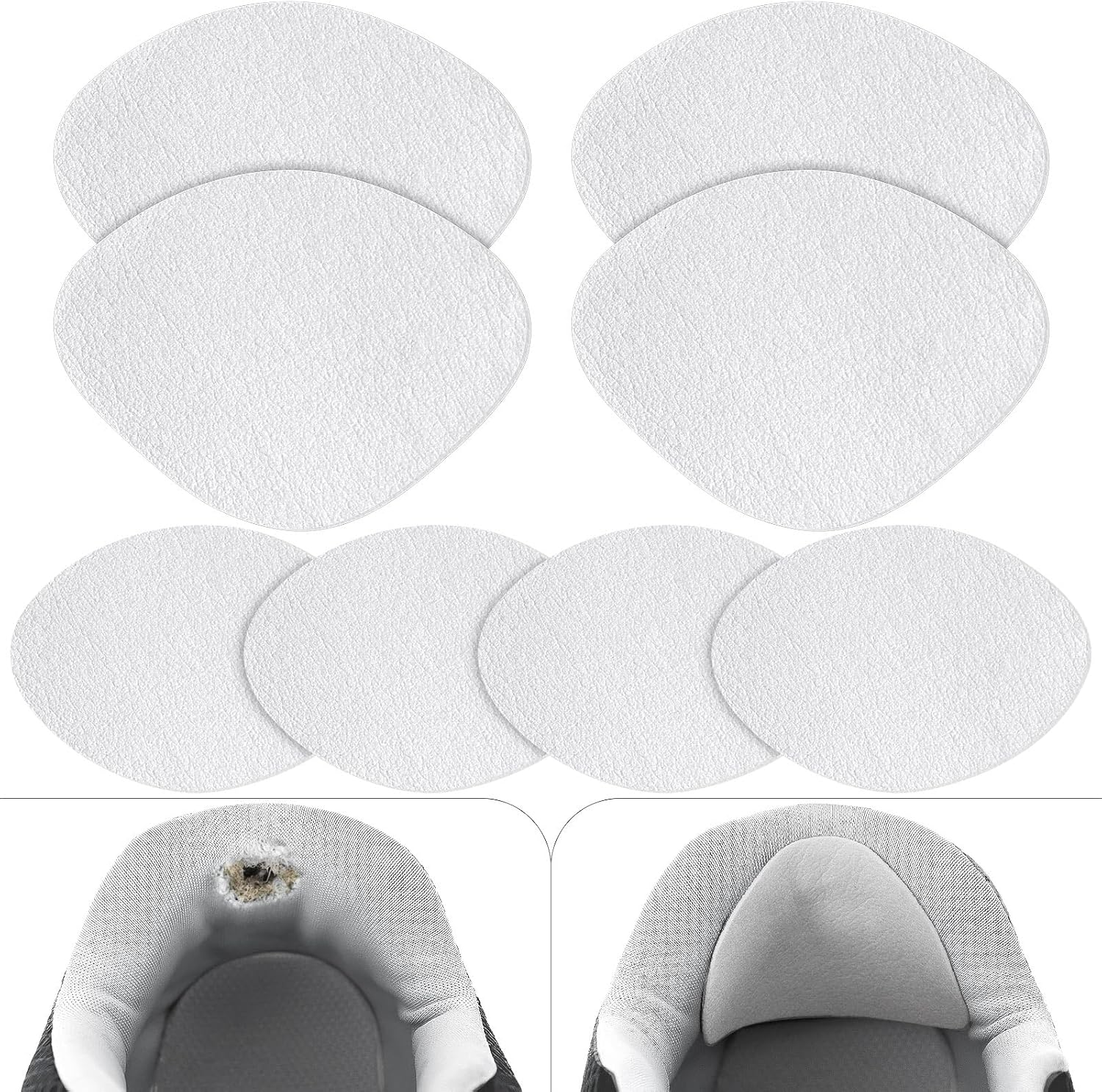 Shoe Heel Patch, 4 Pairs 2 Sizes Quick Self-Adhesive Hole Repairs for Sneakers and Flats, Heel Pads (White)