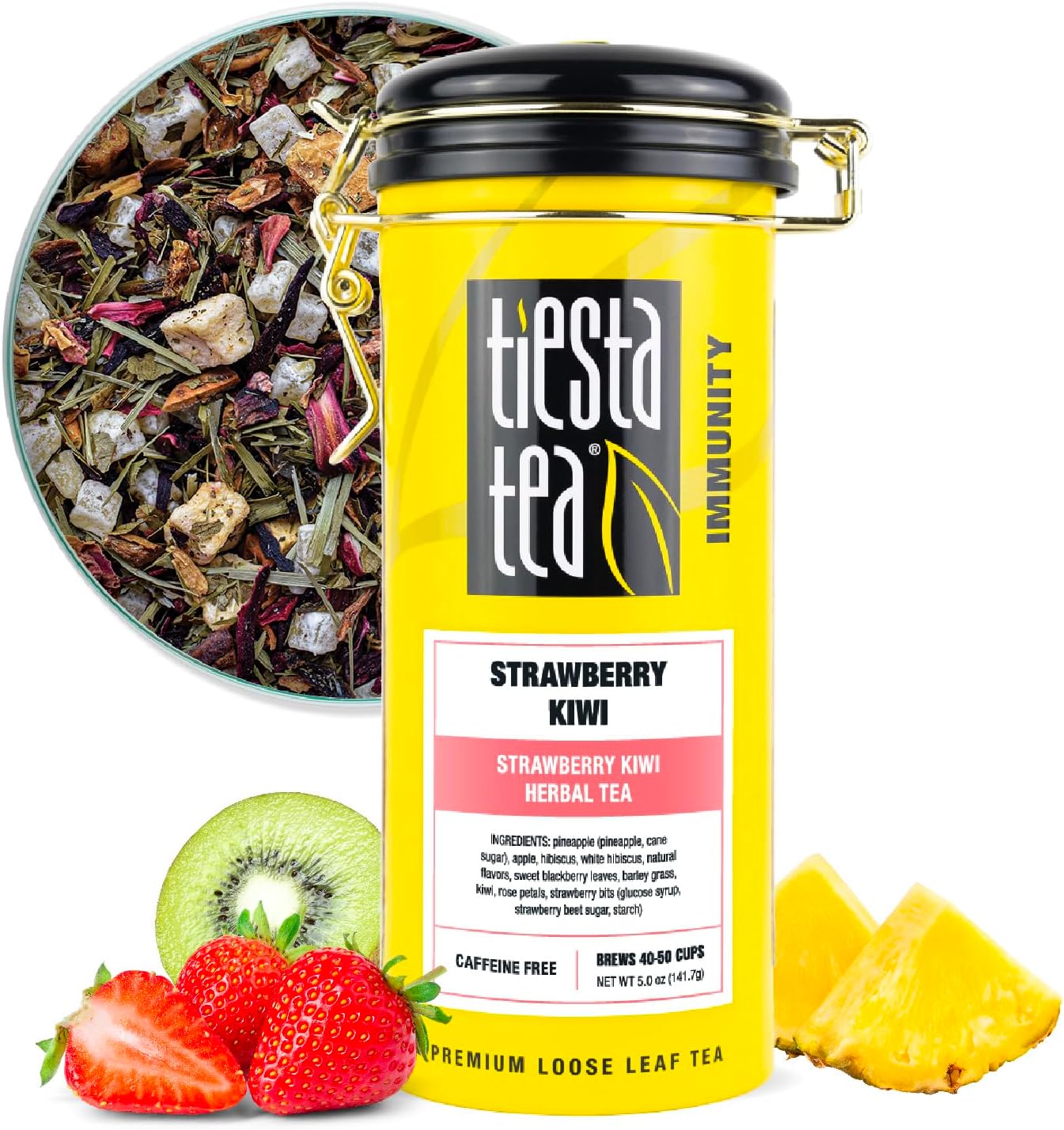 Tiesta Tea - Strawberry Kiwi Herbal Tea, Loose Leaf, Strawberry Hibiscus Kiwi Fruit Tea, Premium Caffeine-Free Herbal Blend, Make Hot or Iced & Up to 50 Cups, 5 oz Refillable Tin