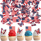 50PCS Edible American Flag Butterfly Cake Decorations Patriotic Wafer Cupcakes Toppers for 4th of July, Independence Day Parties & Birthday Celebrations