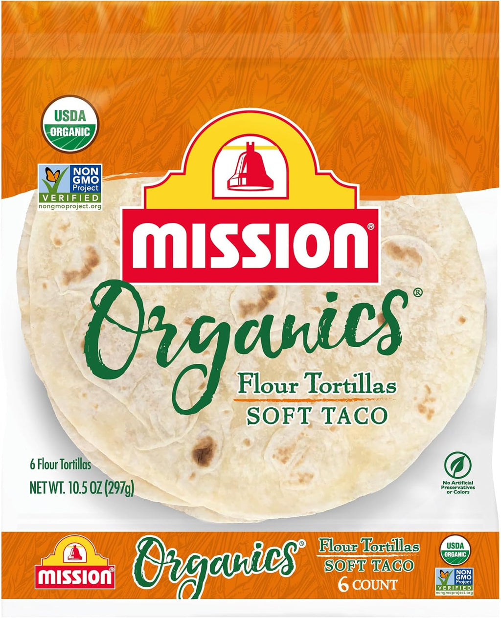 Mission Organics Flour Tortillas, Medium Soft Taco Size, 6 Count
