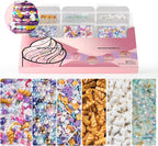 HUEBEATY® 6-in-1 Unicorn Sprinkles Edible Set – 180g Unicorn Golden Horn Candy, Star Confetti & Jimmies Mix, Pearls & Sugar Crystals – Edible Unicorn Cake Decorations for Cupcakes, Cookies, Ice Cream & Birthday Desserts