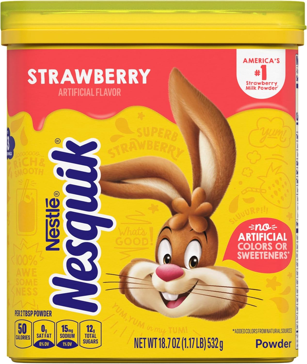 Nesquik Strawberry Flavor Powder Drink Mix Canister 1.169 lb.