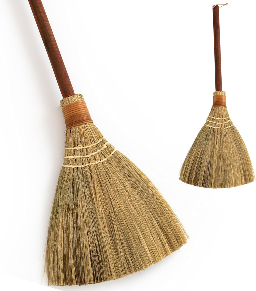Natural Whisk Sweeping Hand Handle Broom - Vietnam Handmade Straw Soft Broom Design for Home, Kitchen, Grage, Bedroom 12.2" Width, 28.35" Length