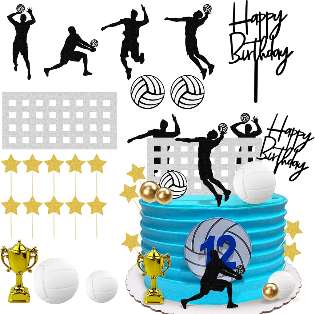 28PCS Volleyball Cake Decorations Volleyball Cake Topper Sports Ball Cake Toppers Baby Shower Birthday Party Supplies