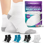BraceAbility Plantar Fasciitis Socks - Ankle Compression Socks for Foot Pain Relief, Heel Spurs, Achilles Tendonitis, Full-Toe Arch Support Sleeve Socks for Women and Men (1 Pair - M White)