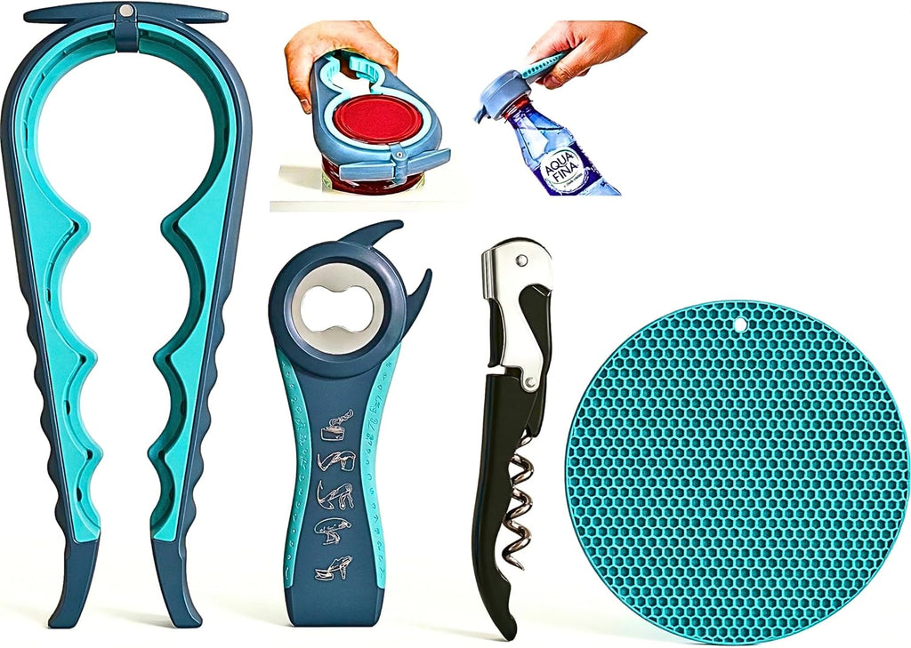 Jar and Bottle Opener Set for Weak Hands and Joint Pain Relief – Easy-to-Use Multi-Piece Grip Assist Tools with Non-Slip Gripper Mat, Perfect for Seniors, Arthritis, and Limited Hand Strength
