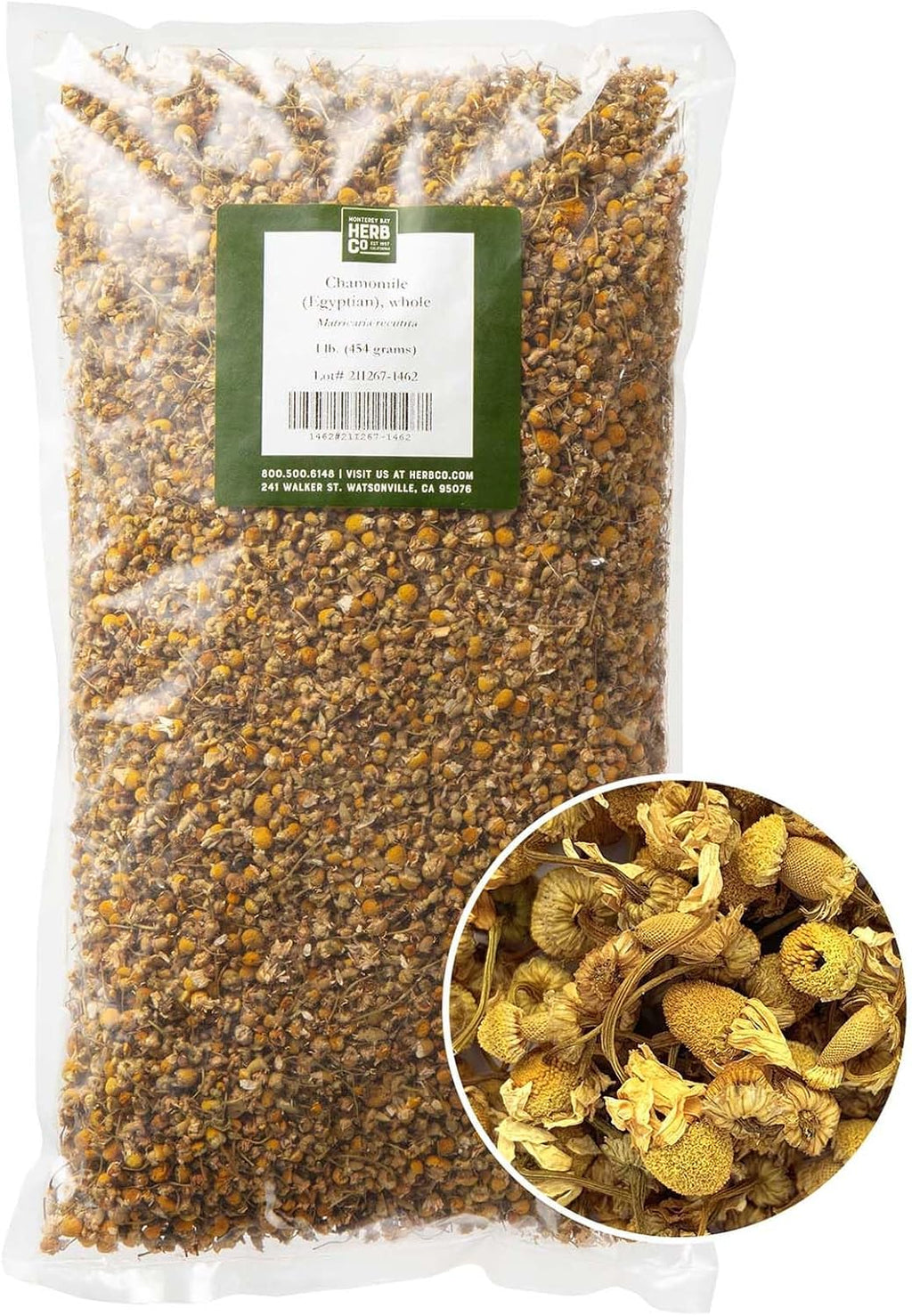 Egyptian Chamomile Whole Flowers, by Herb Co, Premium Matricaria Recutita, Mildly Scented with Apple-Like Flavor, 1 lb