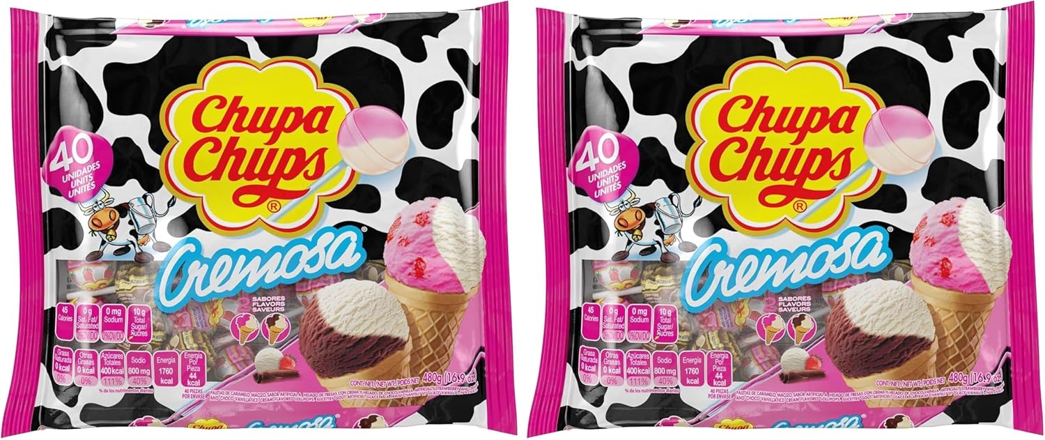 Chupa Chups Cremosa Lollipop Assortment, Two Ice Cream Flavors, Easter Candy, Easter Basket Essentials Stuffers for Kids and Adults, Individually Wrapped, 16.9 Ounce Bag Suckers,40 Count (Pack of 2)