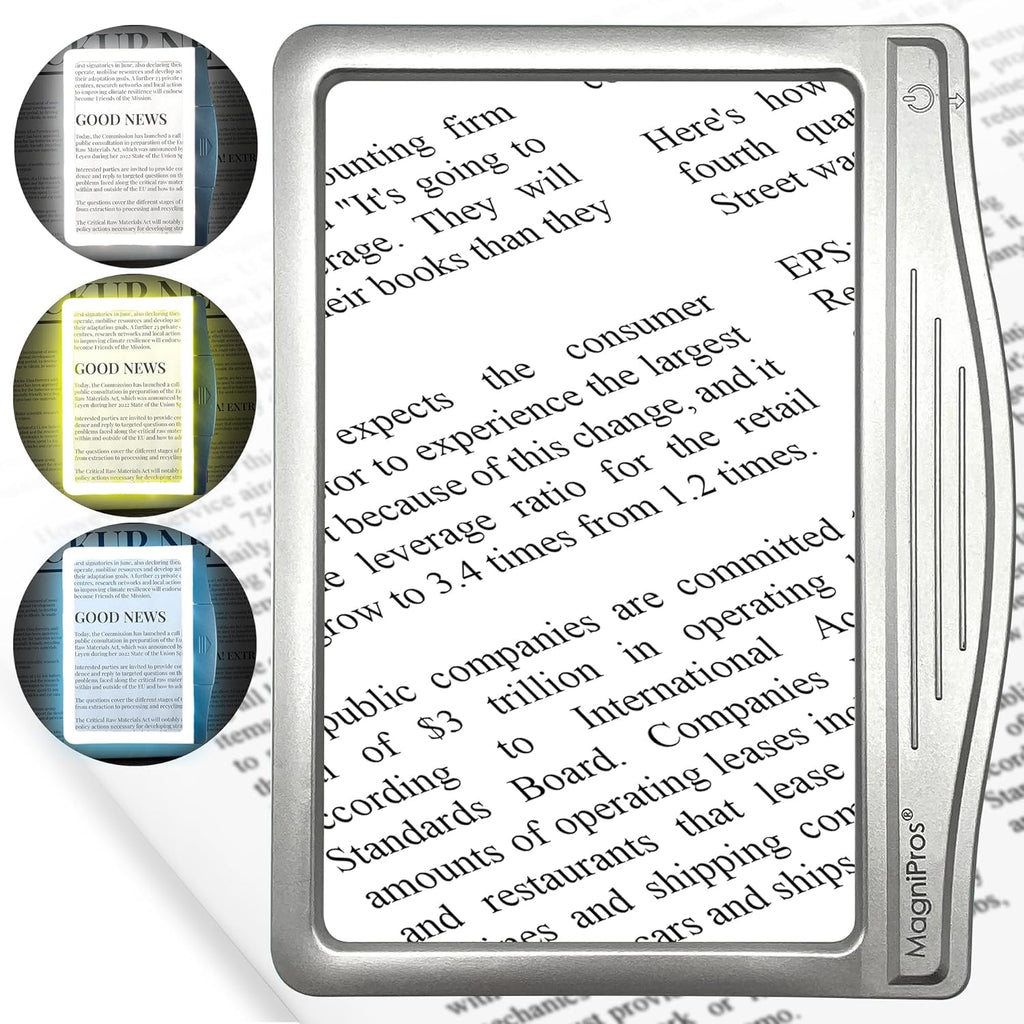 MAGNIPROS Patented 3X Large LED Page Magnifier for Reading | Eye Caring 3 Color Light Modes & Anti-Glare Lens to Reduce Eye Strain-Perfect for Small Prints, Aging Eyes, Low Vision and Seniors
