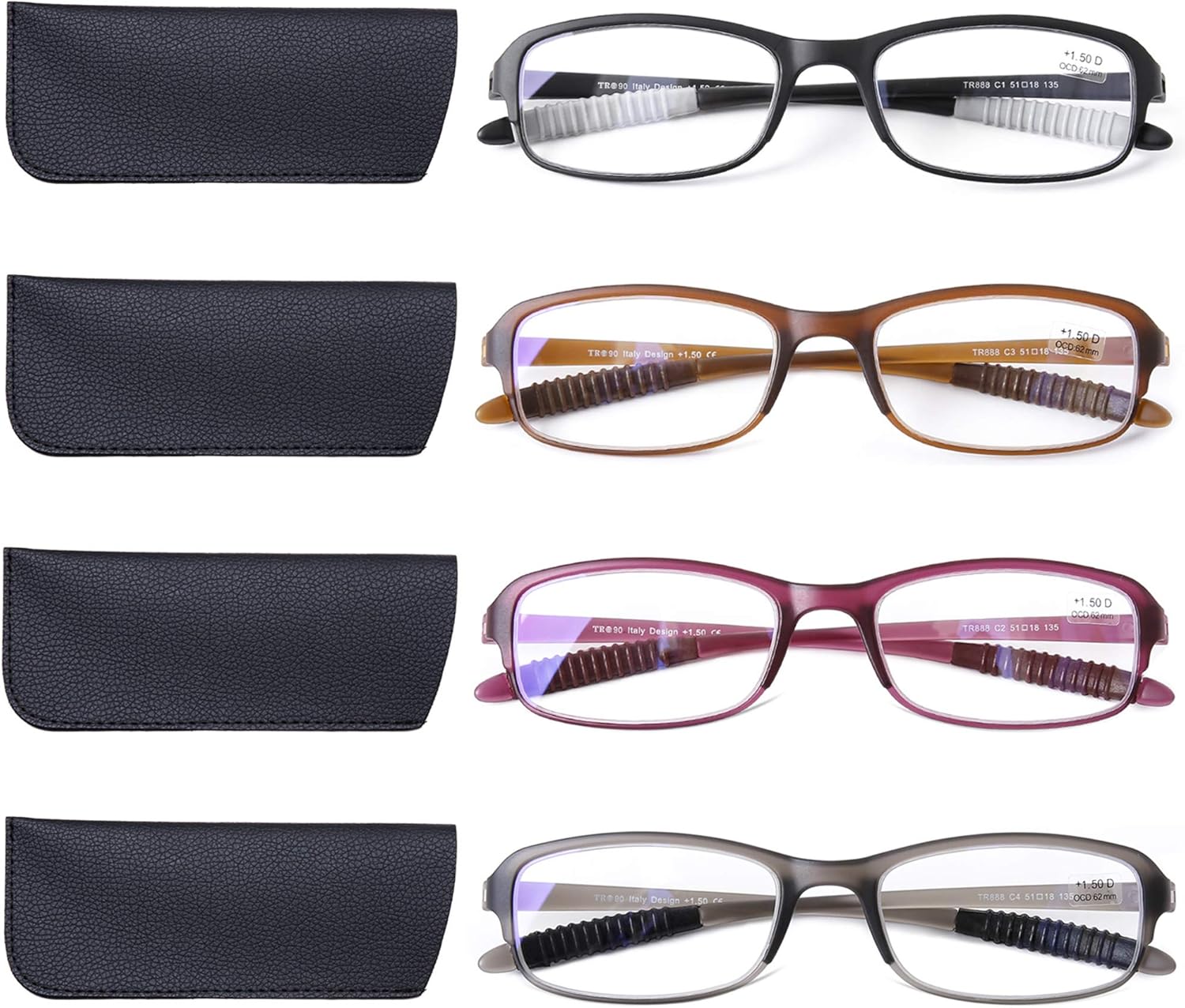 DOOViC 4 Pack Computer Reading Glasses Blue Light Blocking TR90 Sturdy Ultra Lightweight Readers for Women Men 2.0