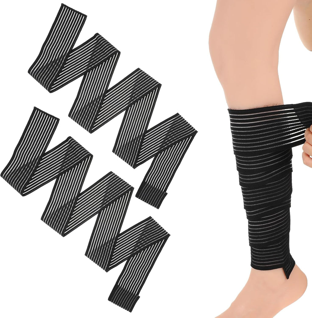 2 Pcs Hamstring & Thigh Calf Compression Sleeve Wraps, Adjustable Knee Lower Leg Calf Support Bandage Elastic Compression Sleeve for Men and Women Sport, Black